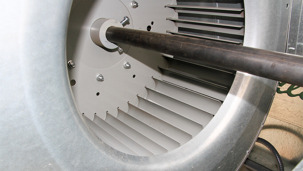 Forward Bias Fan Blades in grain handler dryer mixed flow grain dryer